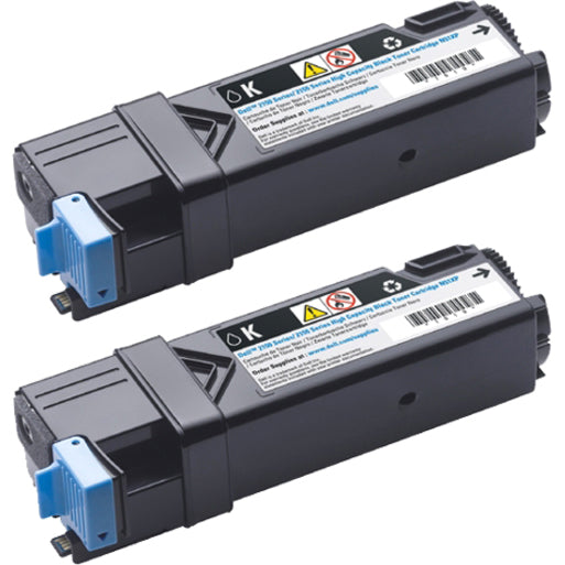 Two Dell 899WG black toner cartridges with blue connectors and warning labels shown side by side-alternate-image1