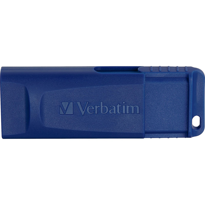 Detailed texture view of blue Verbatim USB drive