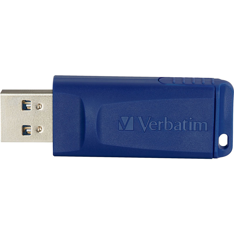 Close-up of blue Verbatim USB drive connector