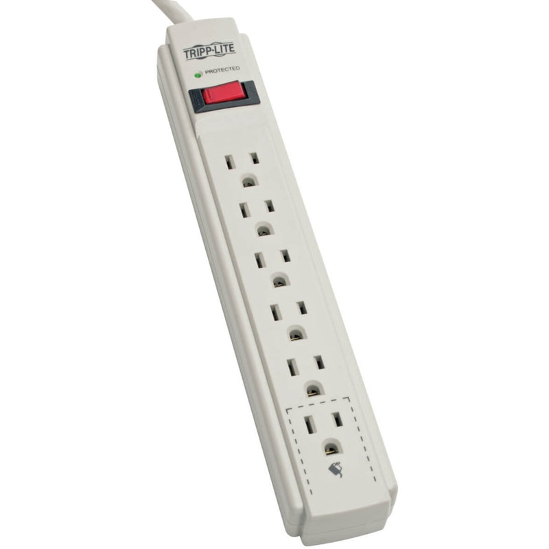 Tripp Lite TLP615 6-outlet surge protector strip showing power switch, LED indicator, and outlet layout