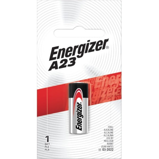 Energizer A23 12V battery in retail blister packaging with white and red design elements-alternate-image1