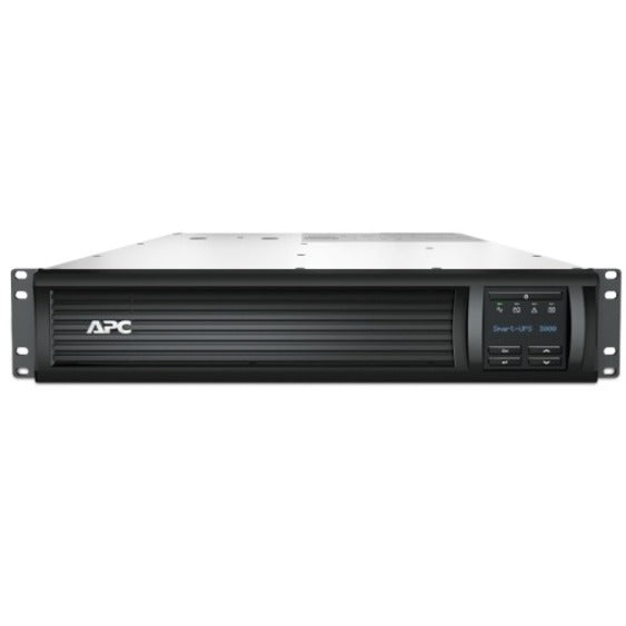 Angled view of APC SMT3000RMT2U Smart-UPS showing rack mounting rails and compact 2U profile