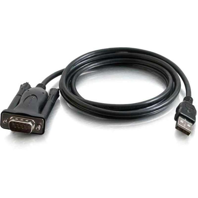 C2G TruLink USB to DB9 RS232 serial adapter cable showing full length with connectors on white background