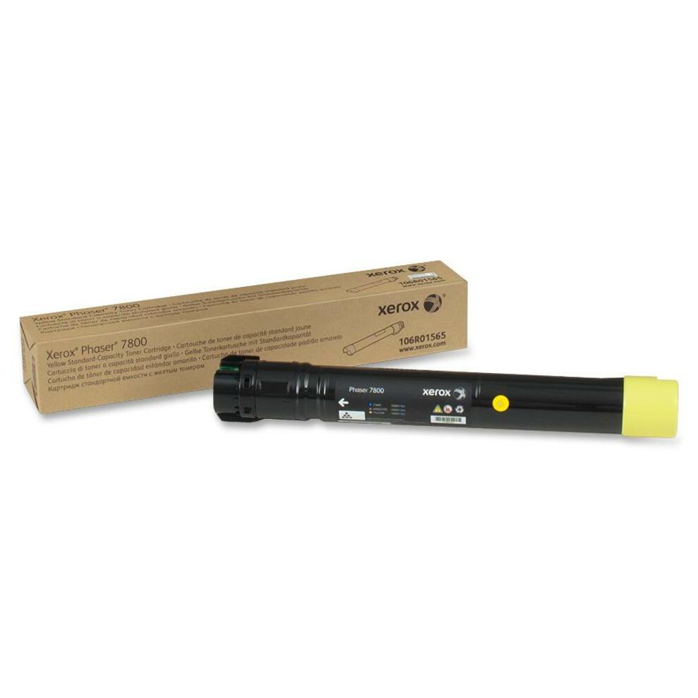 Xerox Phaser 7800 yellow toner cartridge 106R01565 shown with retail packaging-alternate-image1