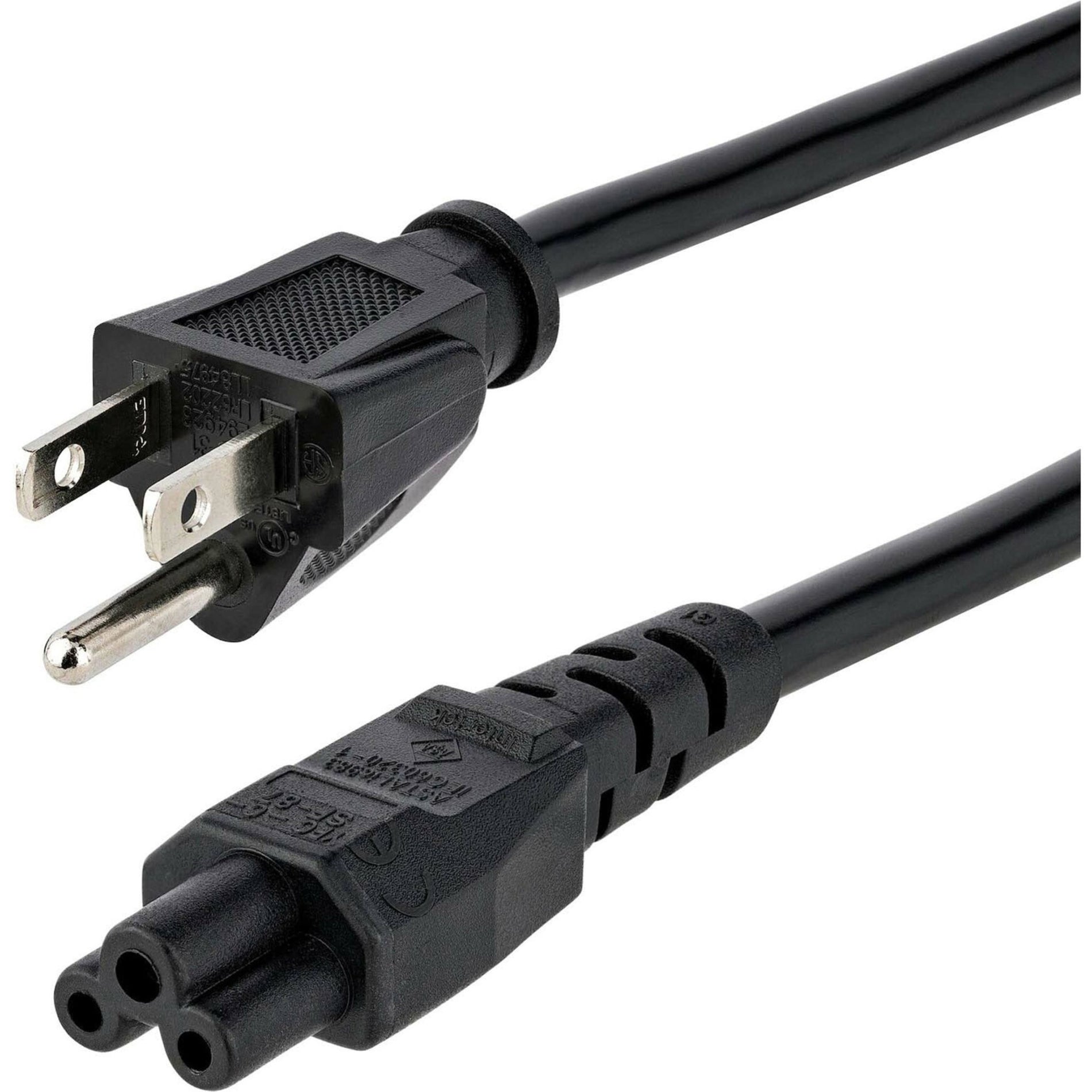 StarTech.com PXT101NB3S10 10 ft Standard Laptop Power Cord, 10A, 125V AC, Black