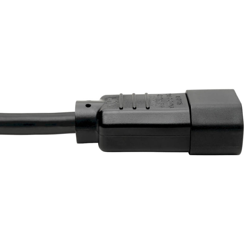 Close-up angle view of power cord connector highlighting molded construction and durability features