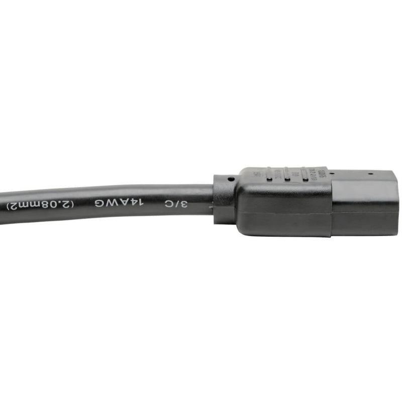 Close-up of Tripp Lite P005-18N power cord showing cable specifications and quality construction