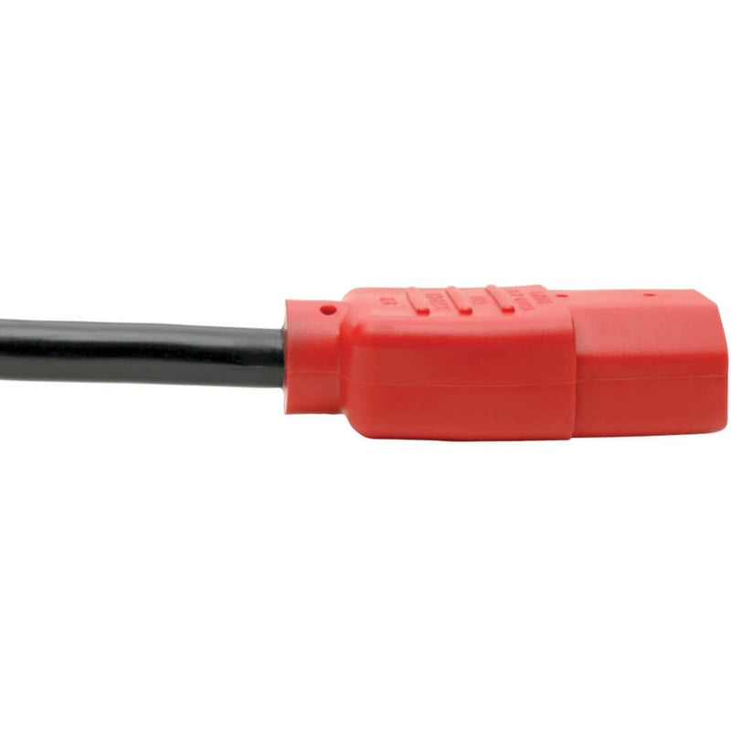 Close-up profile view of red power connector showing industrial construction quality