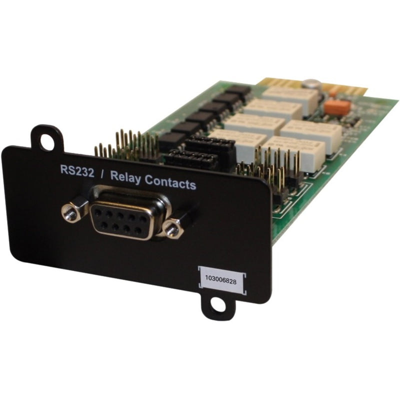 Eaton RELAY-MS adapter card showing DB9 RS232 connector and relay contacts interface with circuit board components