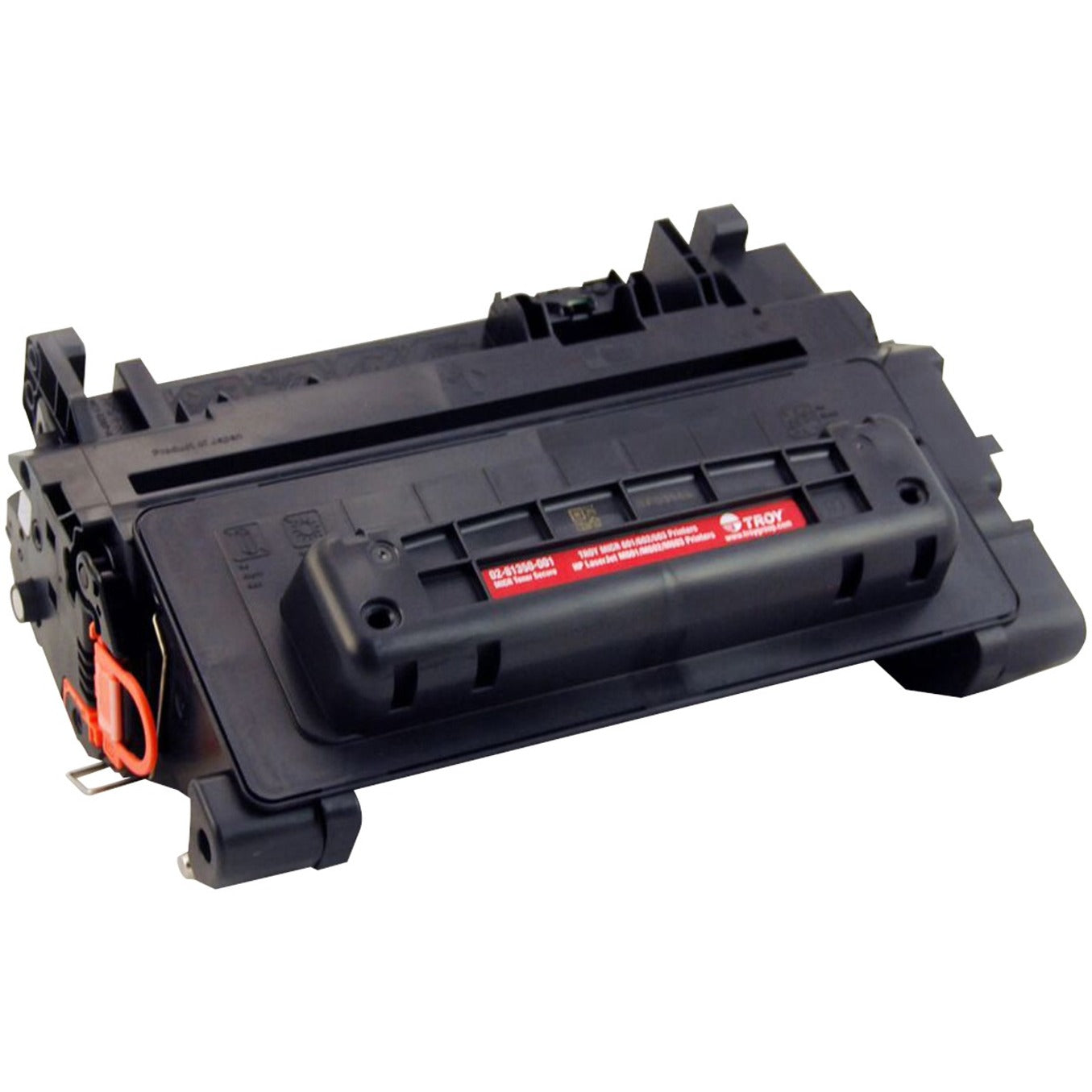 TROY 02-81350-001 MICR Toner Secure cartridge for HP LaserJet 601/602/603 printers, showing black housing with red accents and TROY branding-alternate-image1