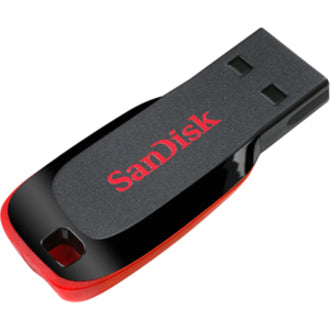 Angled view of SanDisk Cruzer Blade USB drive highlighting its compact size and red accent strip-alternate-image2