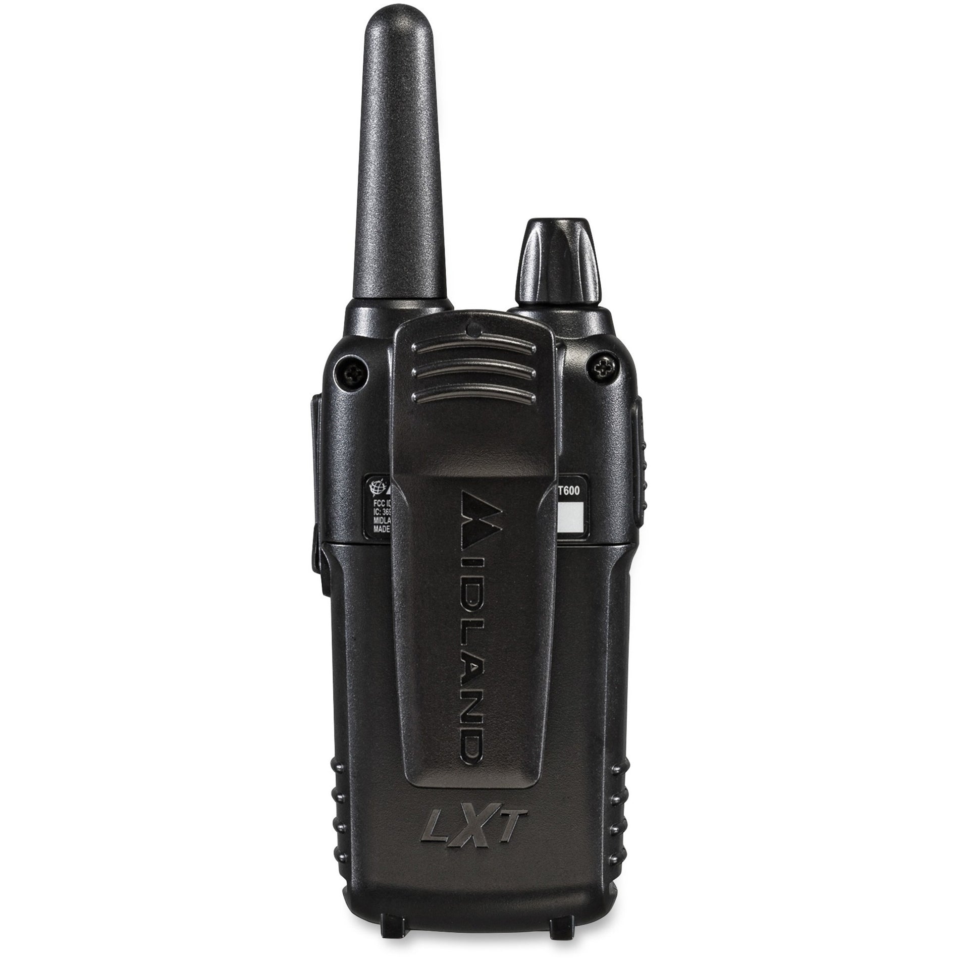 Rear view of Midland two-way radio showing belt clip and battery compartment-alternate-image5