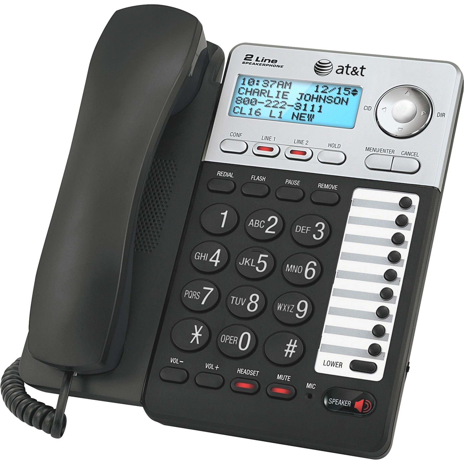 AT&T ML17929 Standard Phone, 2-Line Speaker Phone with Caller ID, Corded, Black/Silver