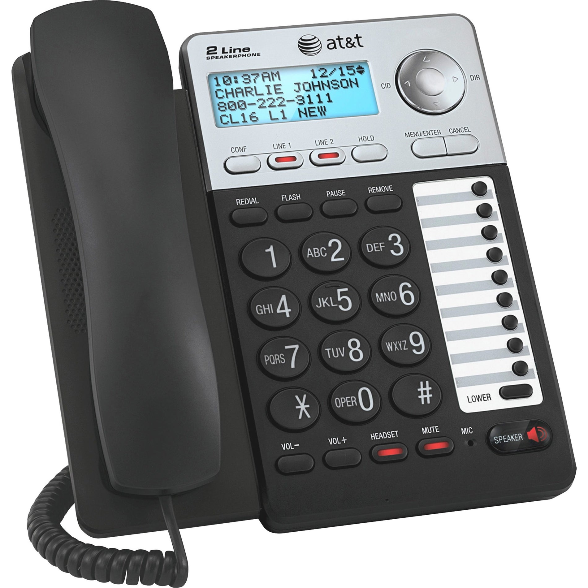 AT&T ML17929 Standard Phone, 2-Line Speaker Phone with Caller ID, Corded, Black/Silver