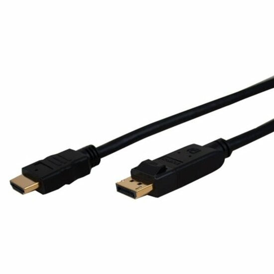 DisplayPort to HDMI cable with black connectors and flexible cable showing gold-plated terminals-alternate-image1