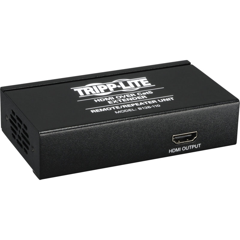 Angled view of Tripp Lite B126-110 HDMI extender showing brand labeling and ports