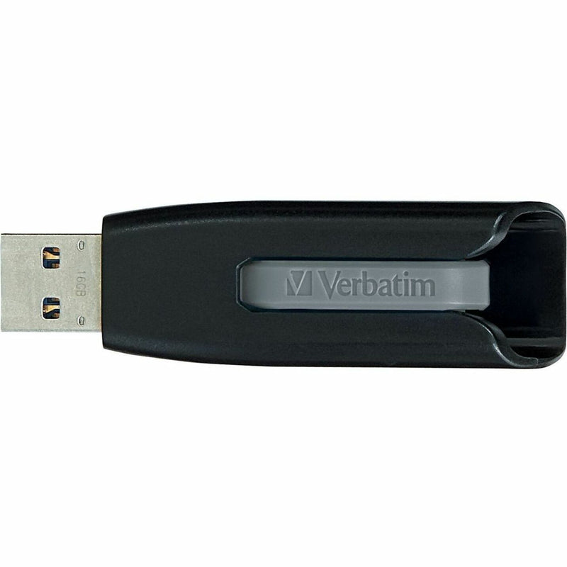 Close-up view of Verbatim USB drive's retractable mechanism and USB connector