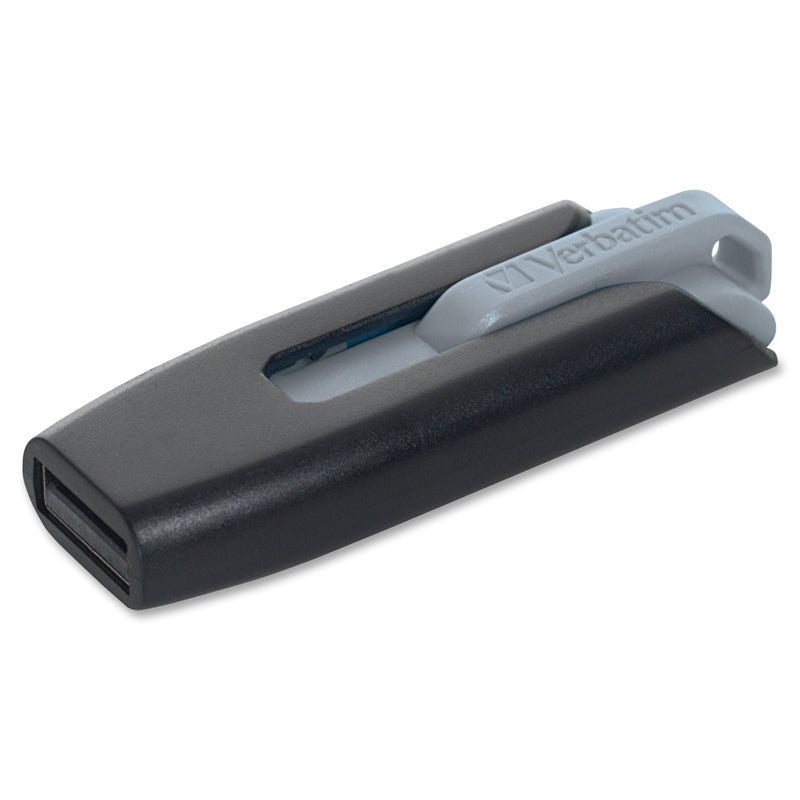 Angled view of Verbatim USB drive highlighting ergonomic design and slider mechanism