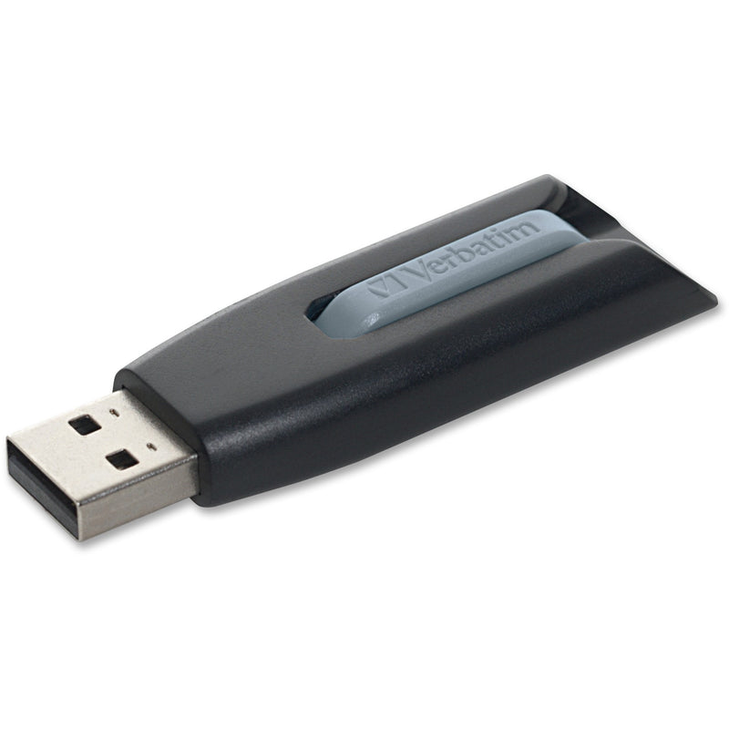 Side view of Verbatim Store 'n' Go V3 USB drive showing retractable USB connector and gray slider