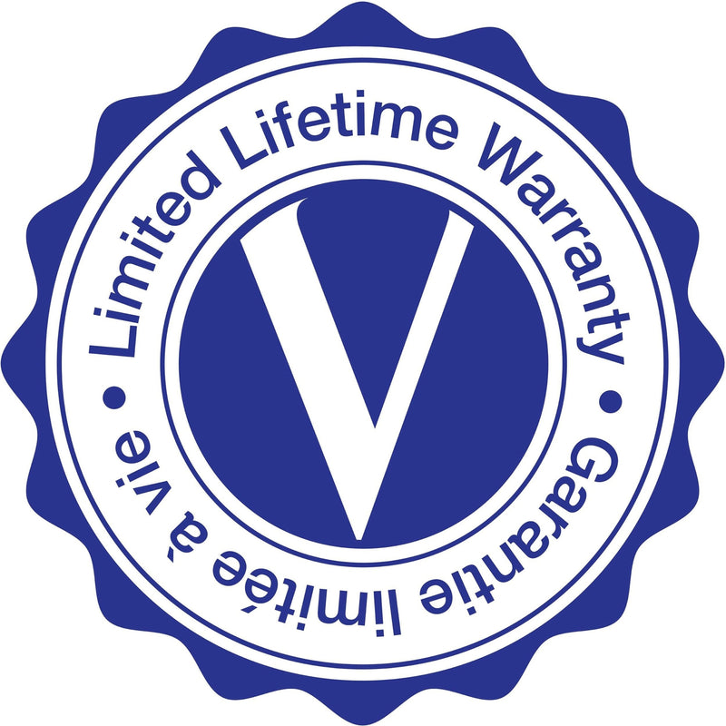 Blue warranty seal with Verbatim logo and lifetime warranty text