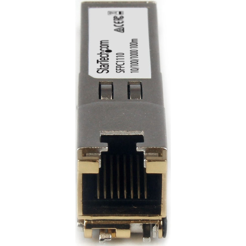 Close-up view of RJ45 port on StarTech.com SFPC1110 SFP module