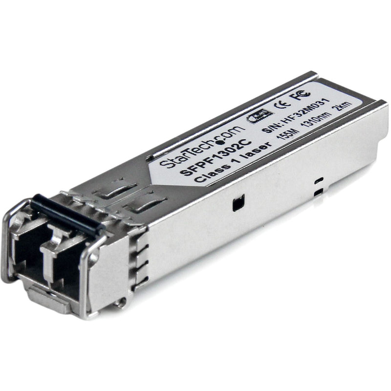 StarTech.com SFPF1302C SFP fiber transceiver module front view showing LC connector and product labeling