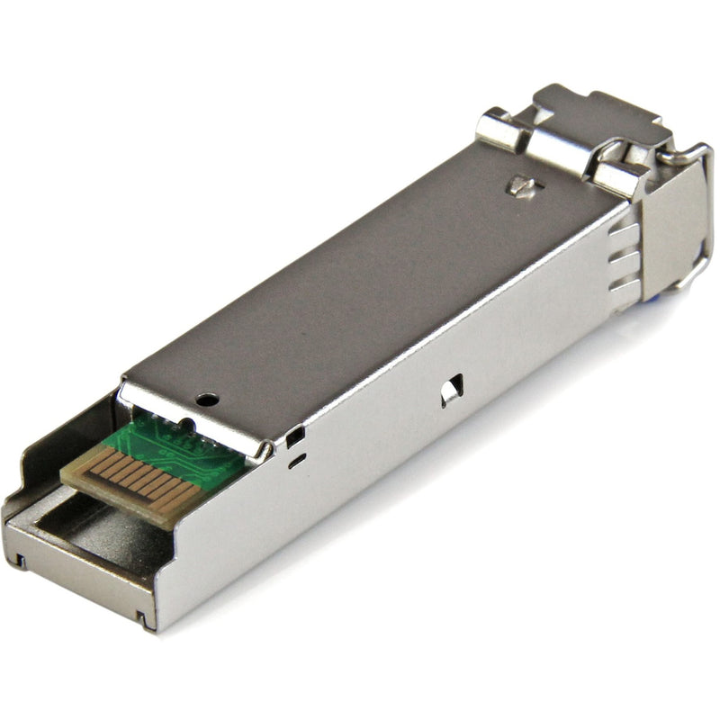 Side view of StarTech.com SFP transceiver showing internal components and circuit board