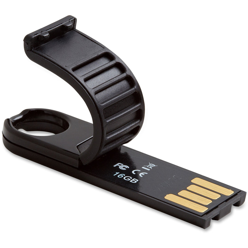 Close-up view of black Verbatim Micro Plus USB drive showing protective cover design and gold USB contacts