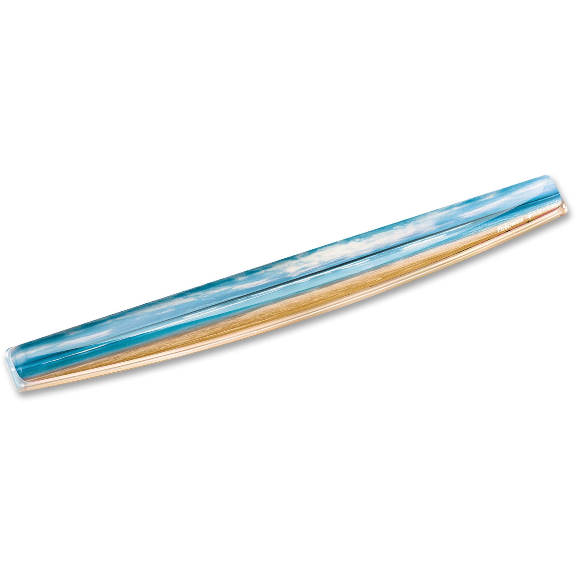 Fellowes keyboard wrist rest with transparent gel featuring sandy beach design, side view-alternate-image1