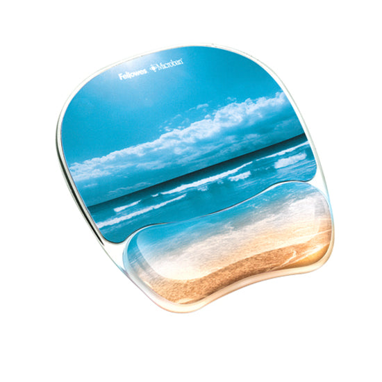 Fellowes 9179301 Microban Photo Gel Mouse Pad Wrist Rest, Non-skid Base, Ergonomic, Sandy Beach Design