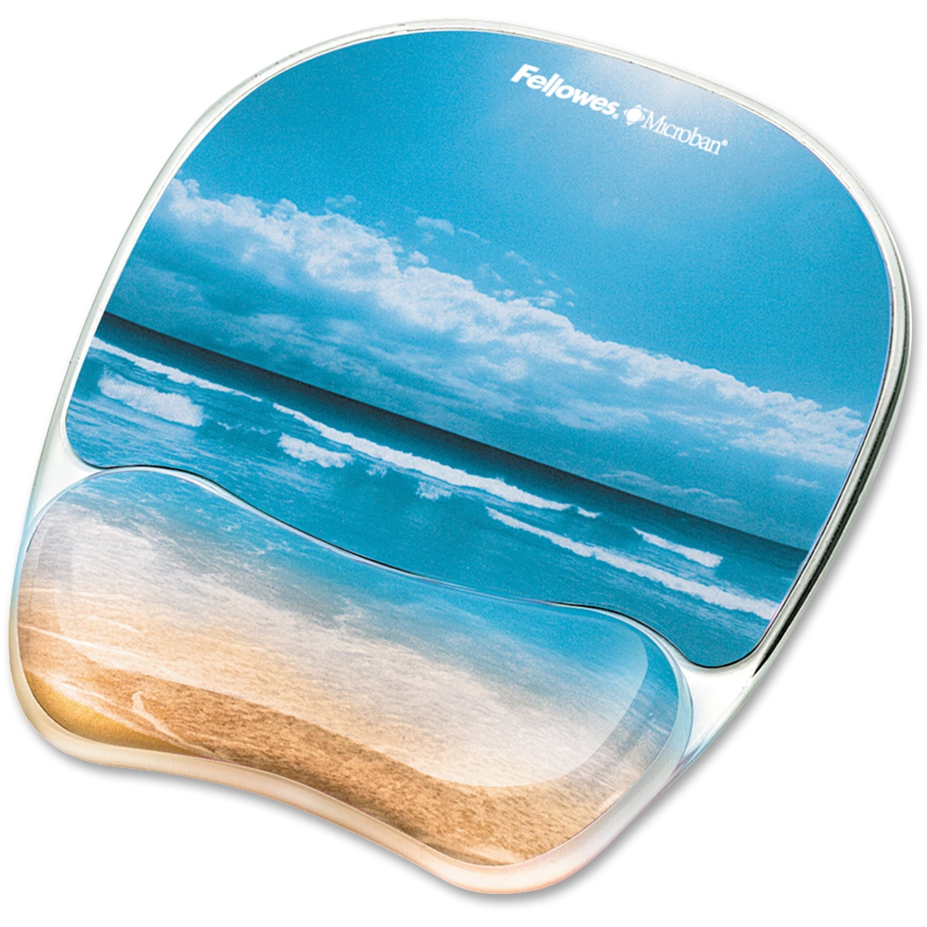 Fellowes 9179301 Microban Photo Gel Mouse Pad Wrist Rest, Non-skid Base, Ergonomic, Sandy Beach Design