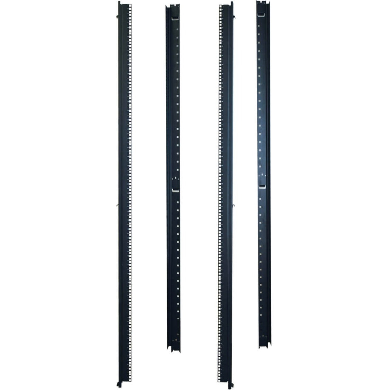 Four black mounting rails with square hole pattern for 23-inch rack conversion displayed vertically-alternate-image1