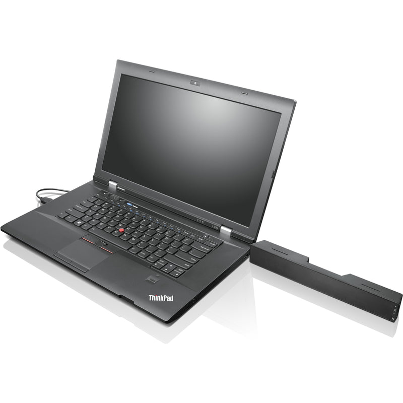 Lenovo ThinkPad laptop with detachable soundbar showing compatibility