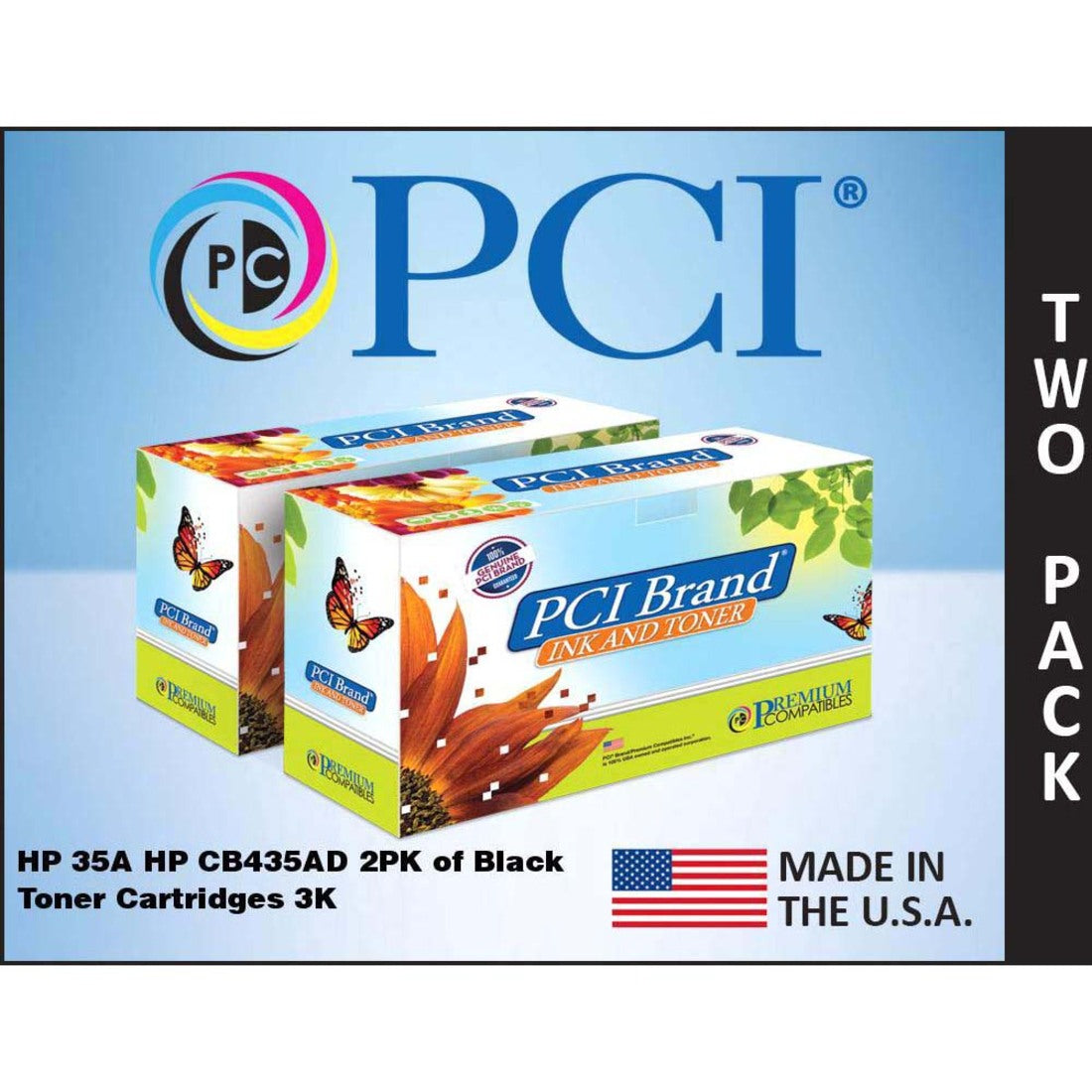 Premium Compatibles CB435D-RPC HP 35A CB435AD Dual-Pack Black Toner Cartridges 3K Yld Made in USA, 1 Year Limited Warranty