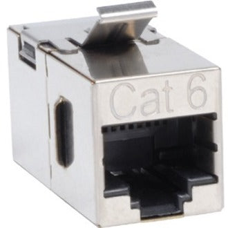 Angled view of Tripp Lite Cat6 coupler displaying Cat6 branding and port design