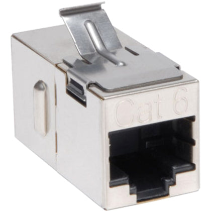 Profile view of compact Cat6 inline coupler showing space-efficient design