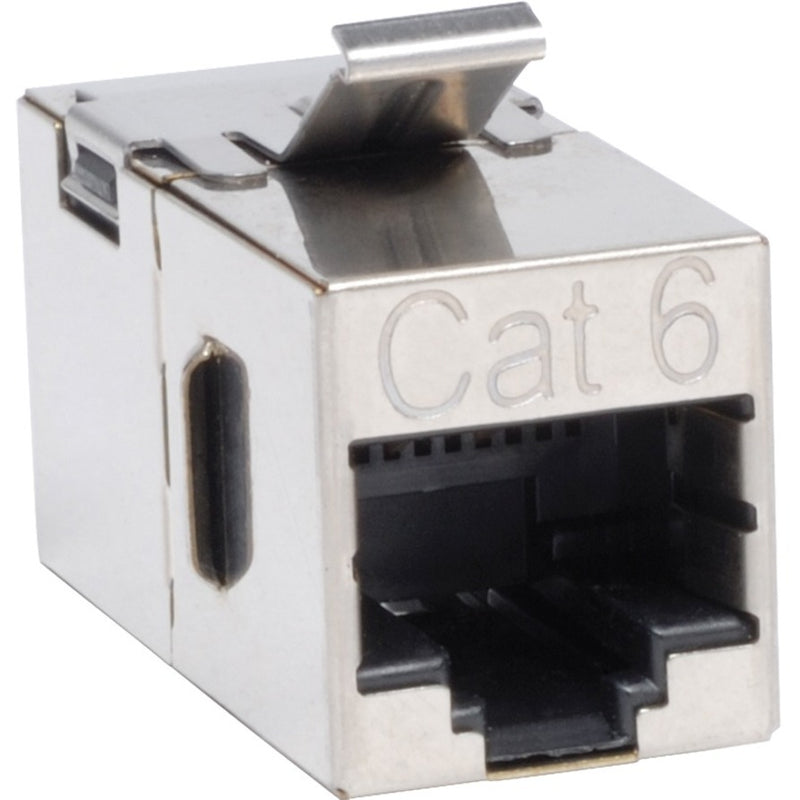 Front view of Tripp Lite Cat6 shielded inline coupler showing RJ45 port and Cat6 labeling