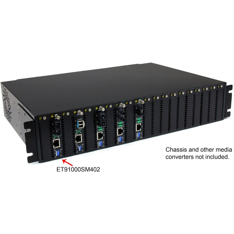 2U rack chassis showing multiple ET91000SM402 converters installed with one unit highlighted