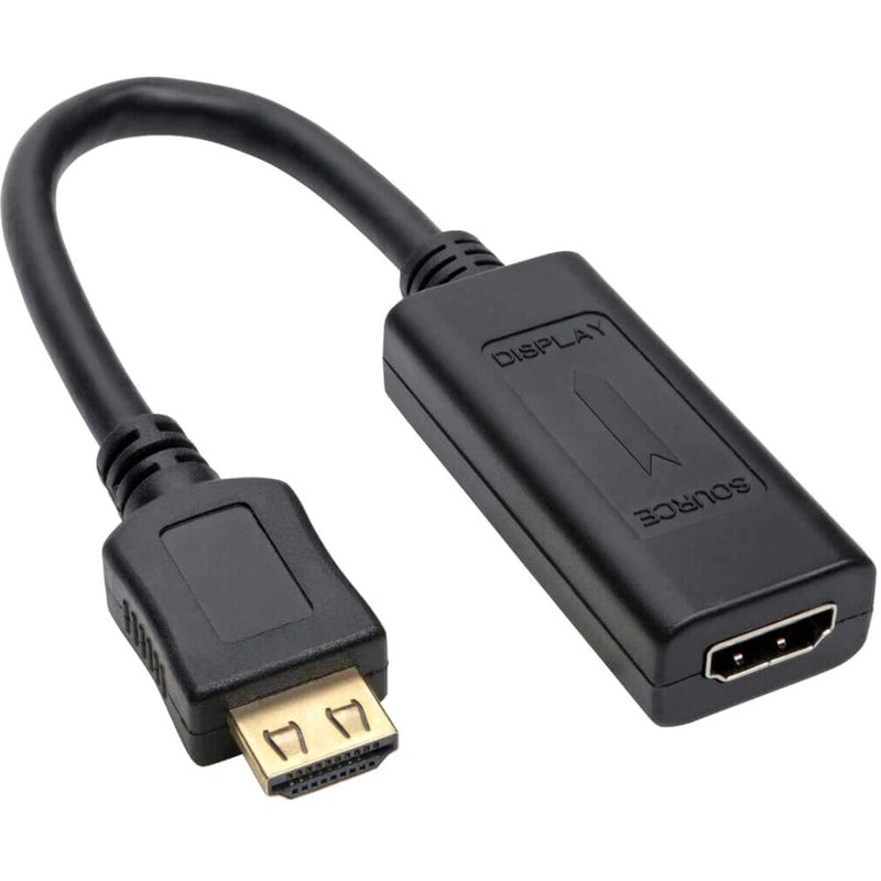 Tripp Lite HDMI signal extender cable showing male HDMI connector and female port with built-in signal booster