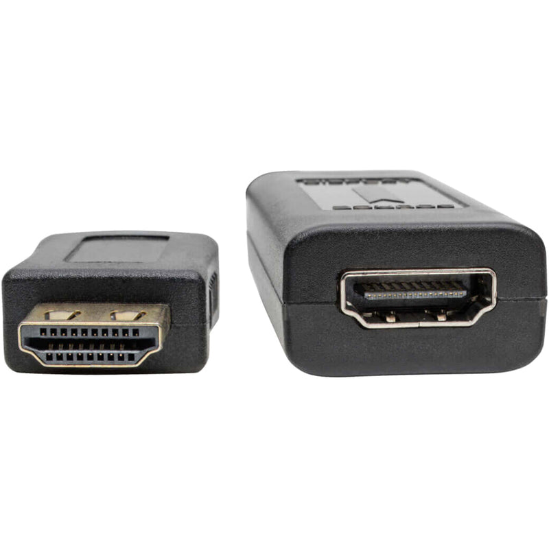 Detailed view of HDMI signal extender's gold-plated connectors