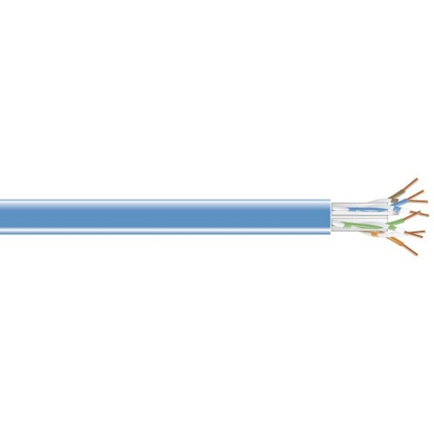 Close-up view of Black Box CAT5e blue network cable showing internal copper conductors and twisted pair construction