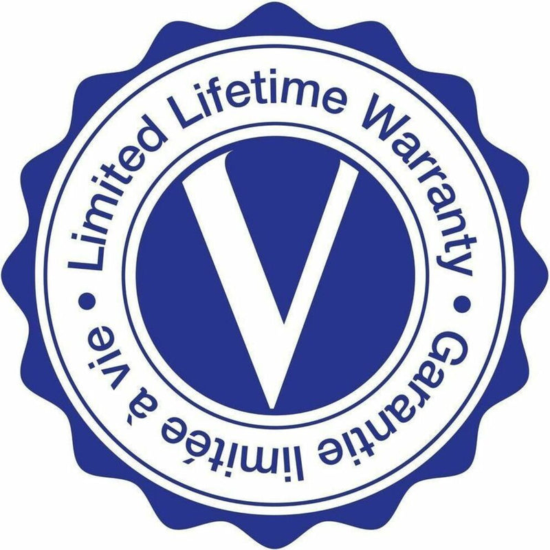 Blue and white Verbatim lifetime warranty badge logo