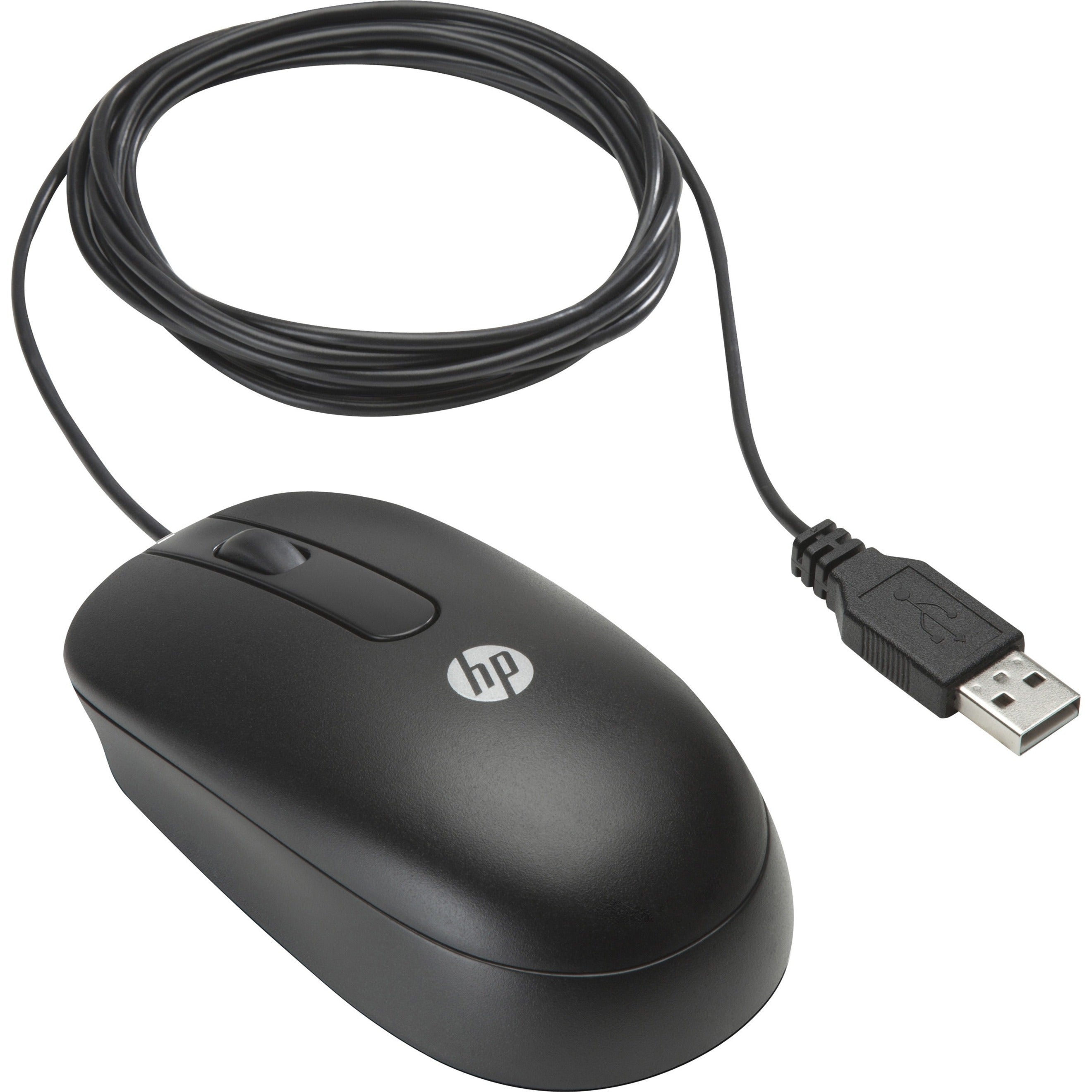 HP QY777AA USB Mouse, Ergonomic Symmetrical Design, Optical Movement Detection, 3 Buttons, 800 DPI, 5.91 ft Cable
