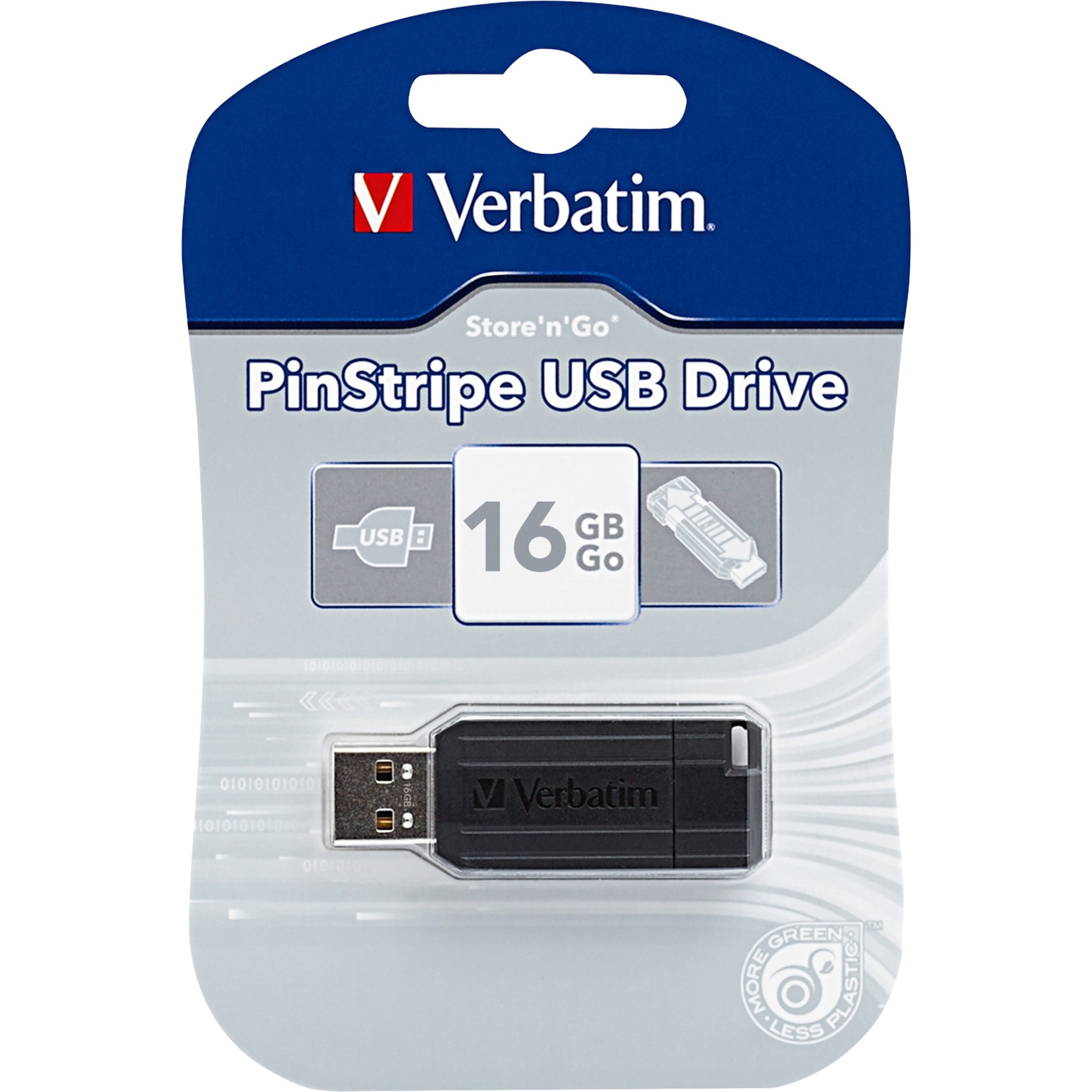 Microban 49063 PinStripe USB Flash Drive, 16GB, Black