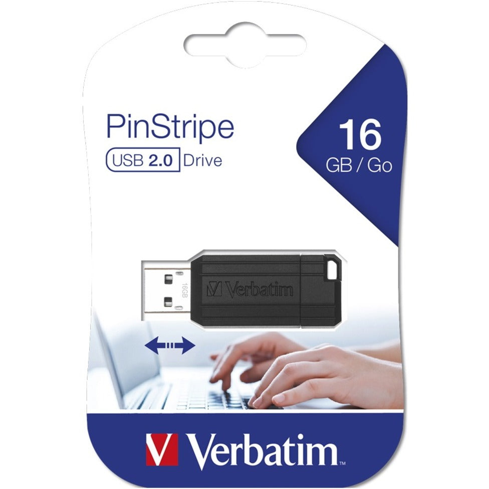 Microban 49063 PinStripe USB Flash Drive, 16GB, Black