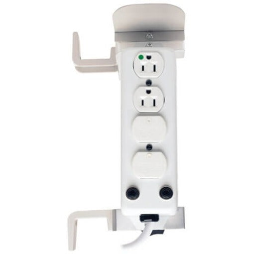 Close-up of hospital-grade outlets with power indicators