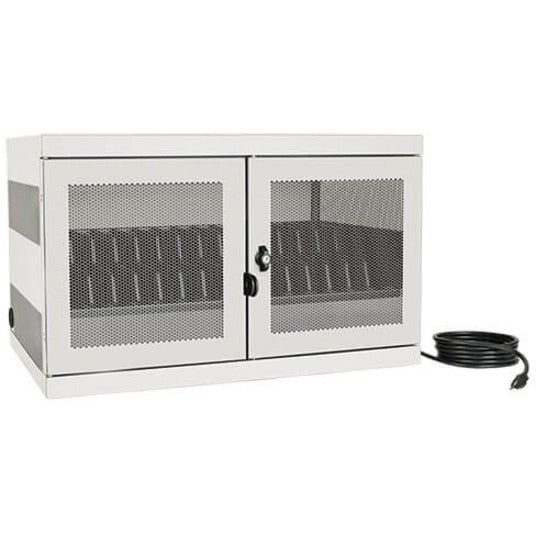 Medical equipment storage cabinet with mesh doors