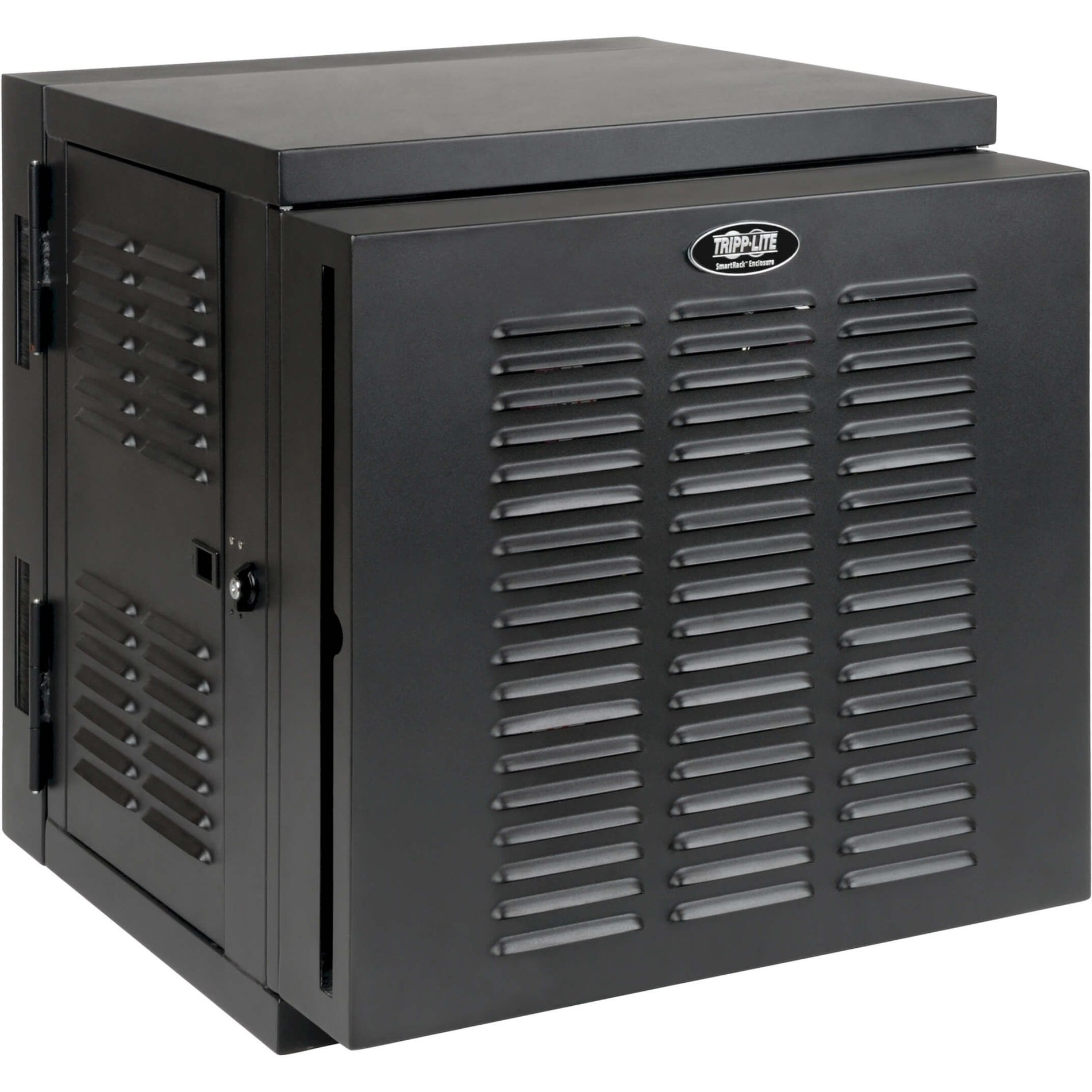 Front view of Tripp Lite SRW12USNEMA wall-mount rack enclosure showing ventilated front panel and secure locking system-alternate-image1