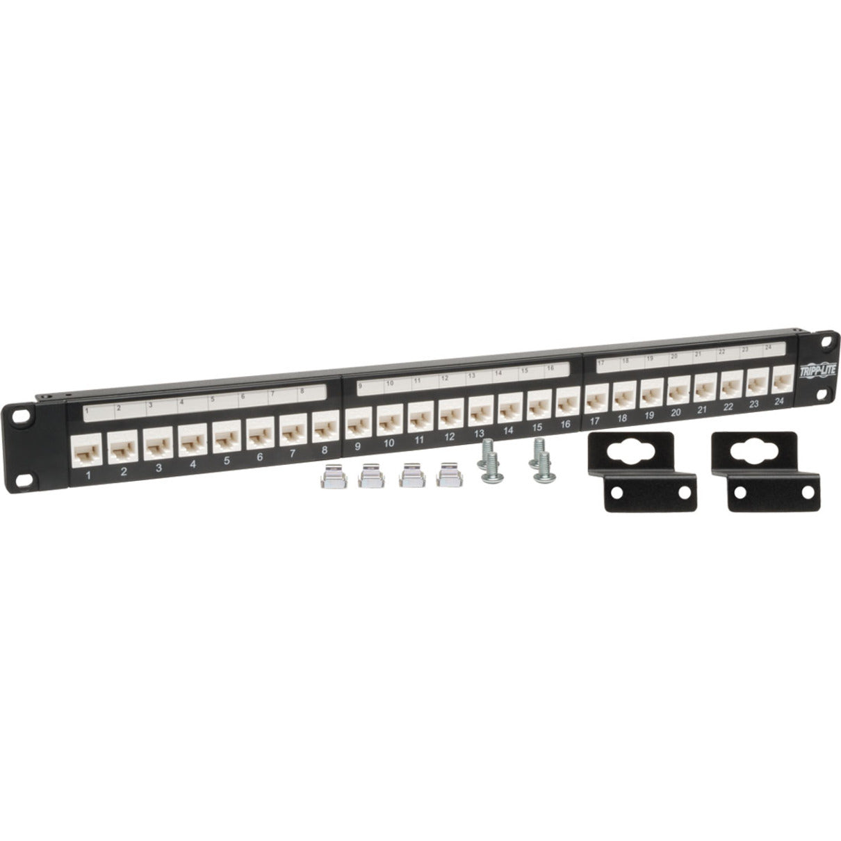 Tripp Lite N250-024-LP 24-port Cat6 / Cat5e Low Profile Feed-through Wallmount Patch Panel 1U, TAA Compliant, Lifetime Warranty