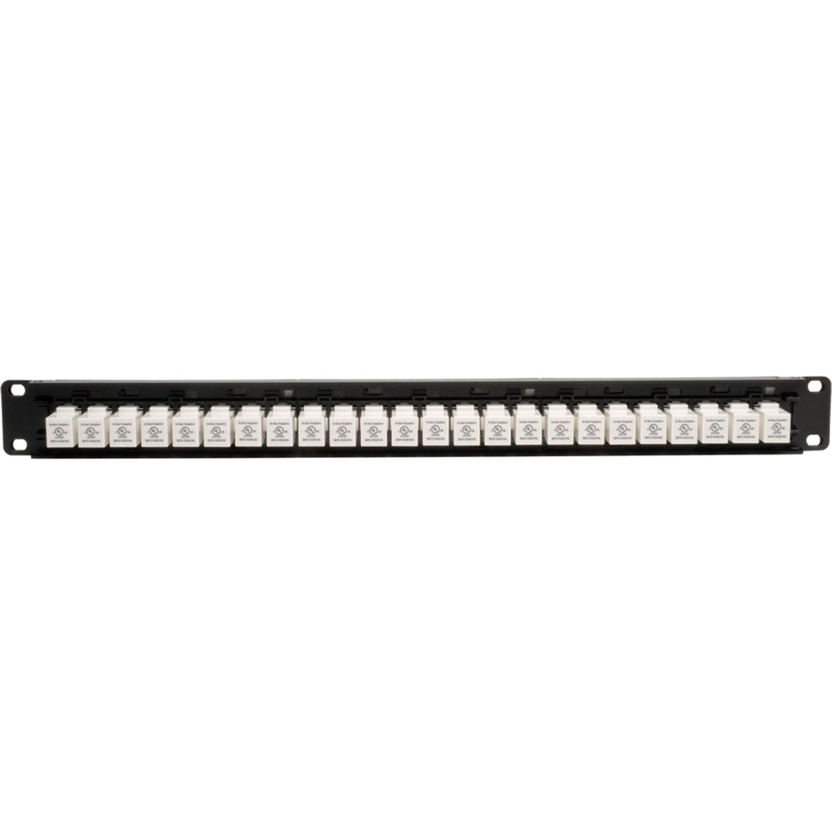 Close-up view of Tripp Lite patch panel showing white UL-certified feed-through ports-alternate-image2